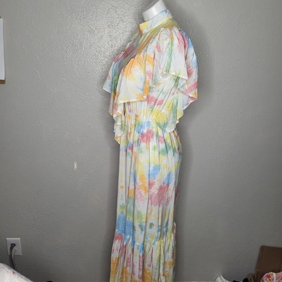 New Young Fabulous & Broke Cruz Ruffle Open Back Maxi Dress Tie Dye Med cottage - Picture 4 of 10